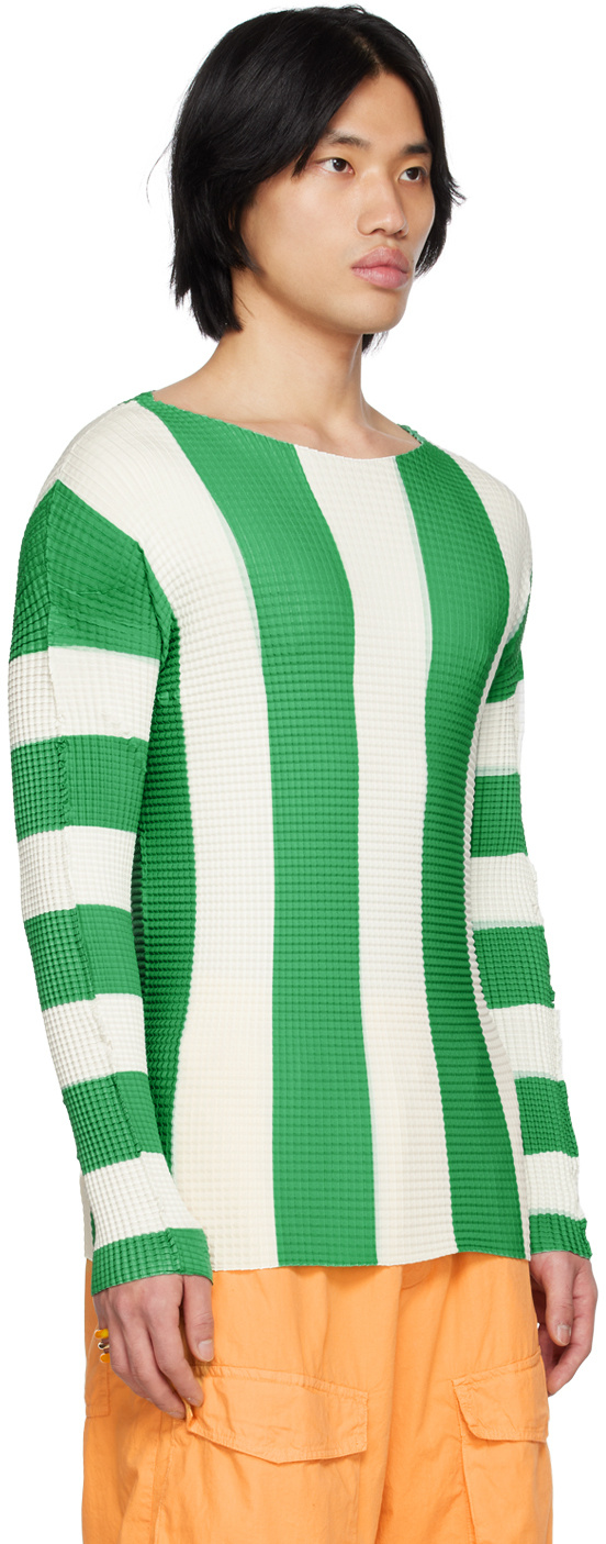 Sunnei Pleated Striped T- Shirt In Green