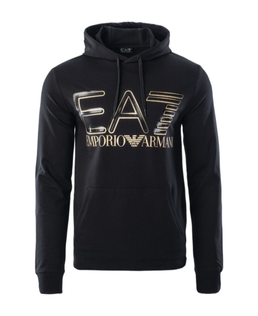 Ea7 Logo-print Pullover Hoodie In Black