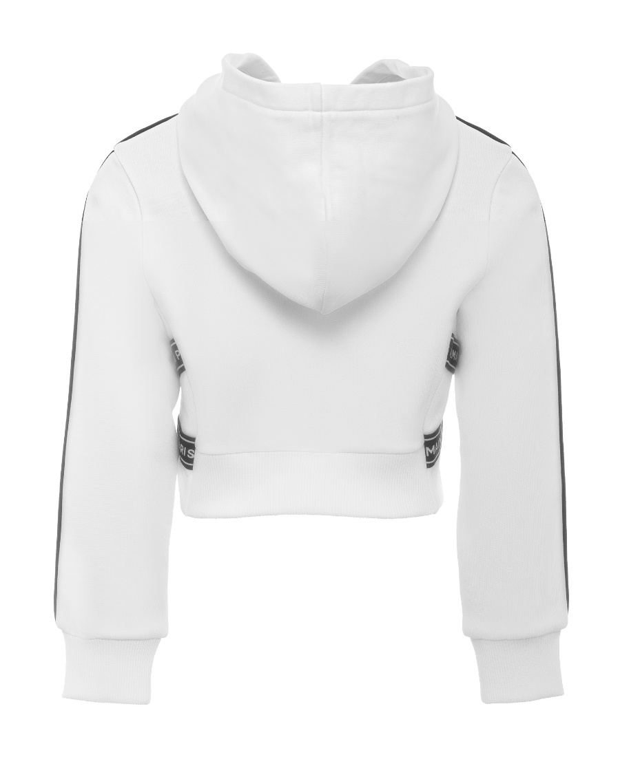 Balmain Logo Tape Crop Graphic Hoodie In White