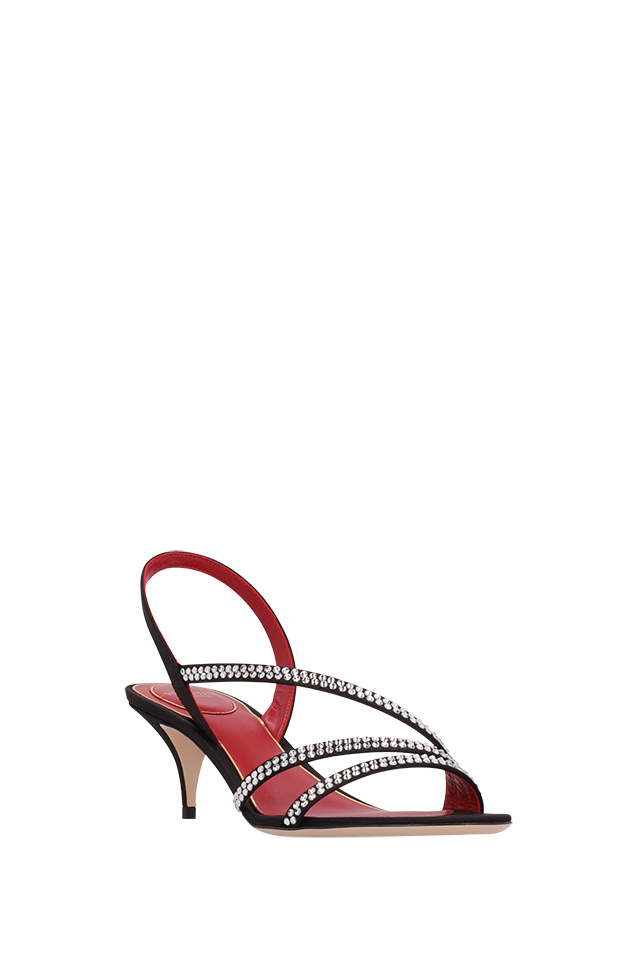 Valentino Embellished Satin Mid-heel Sandals In Black