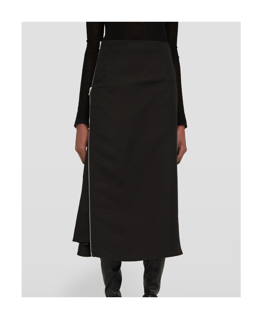 Jil Sander Double-layered Midi Skirt With Side Full Zip In Black