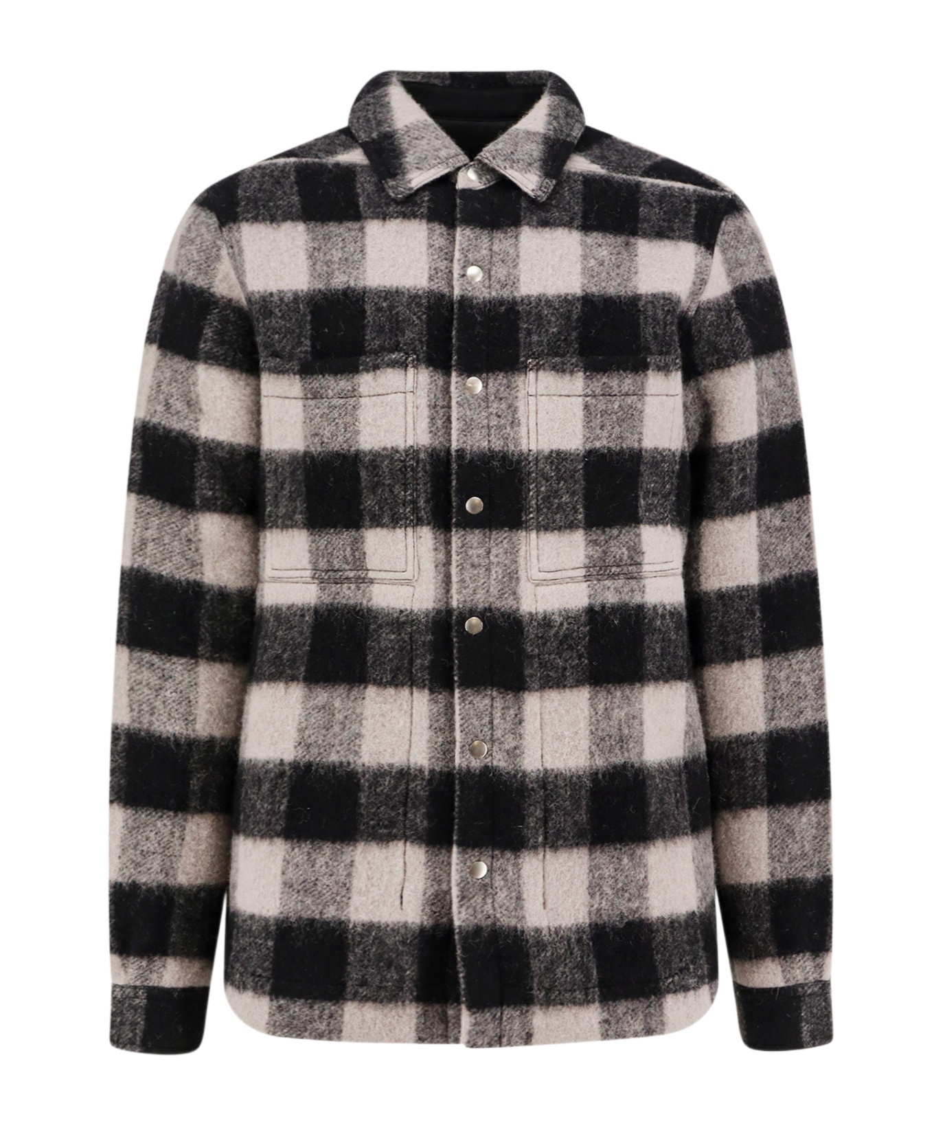 Rick Owens Virgin Wool Check Overshirt In Gray