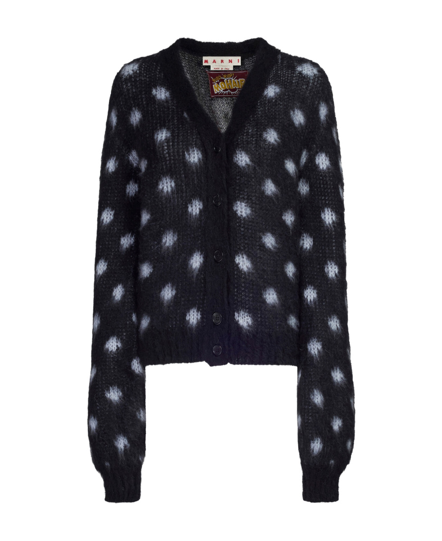 Marni Patterned Intarsia-knit V-neck Cardigan In Black