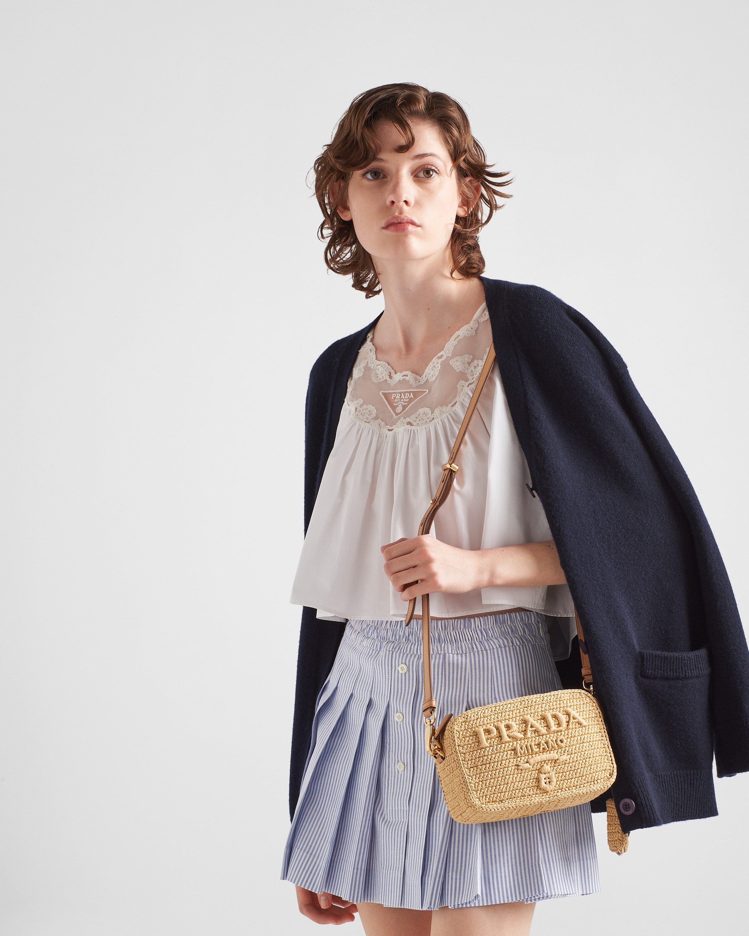 Prada Raffia Shoulder Bag In Nude
