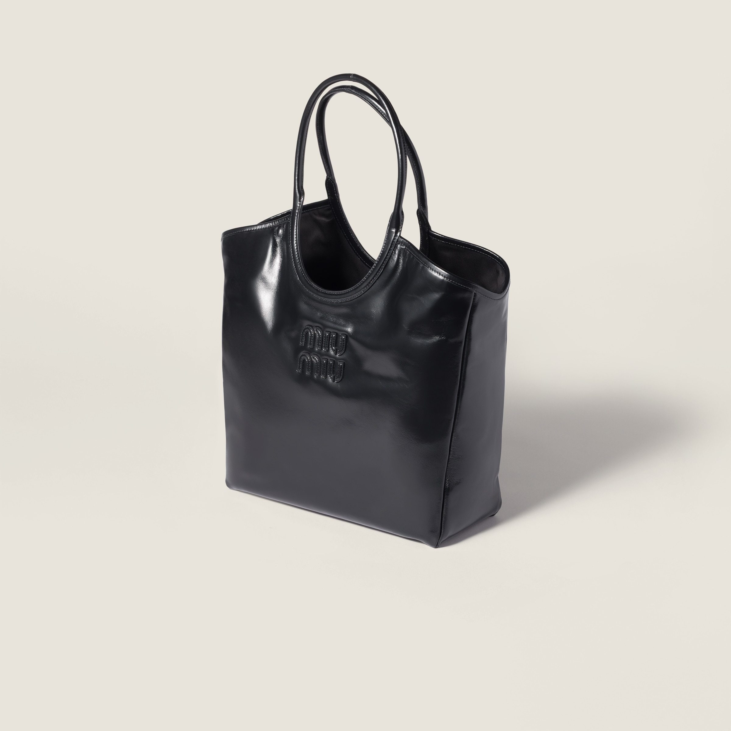 Miu Miu Ivy Leather Tote Bag In Black