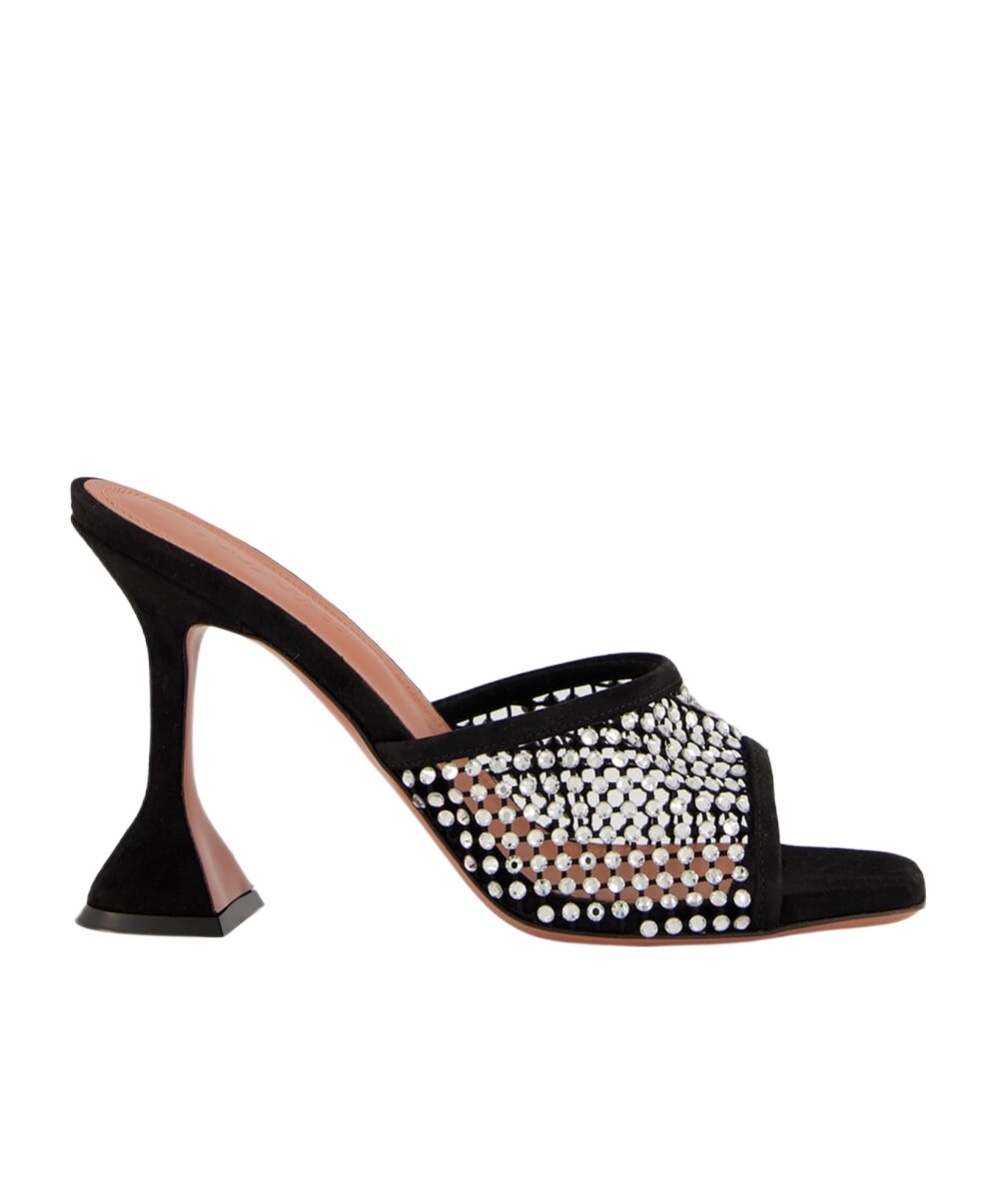 Amina Muaddi Black Slip On Heels In Black