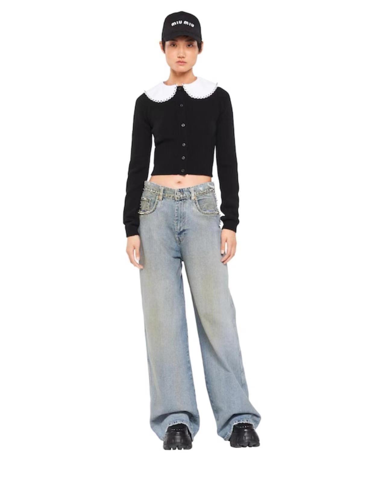Miu Miu Contrasting-collar Cardigan In Black