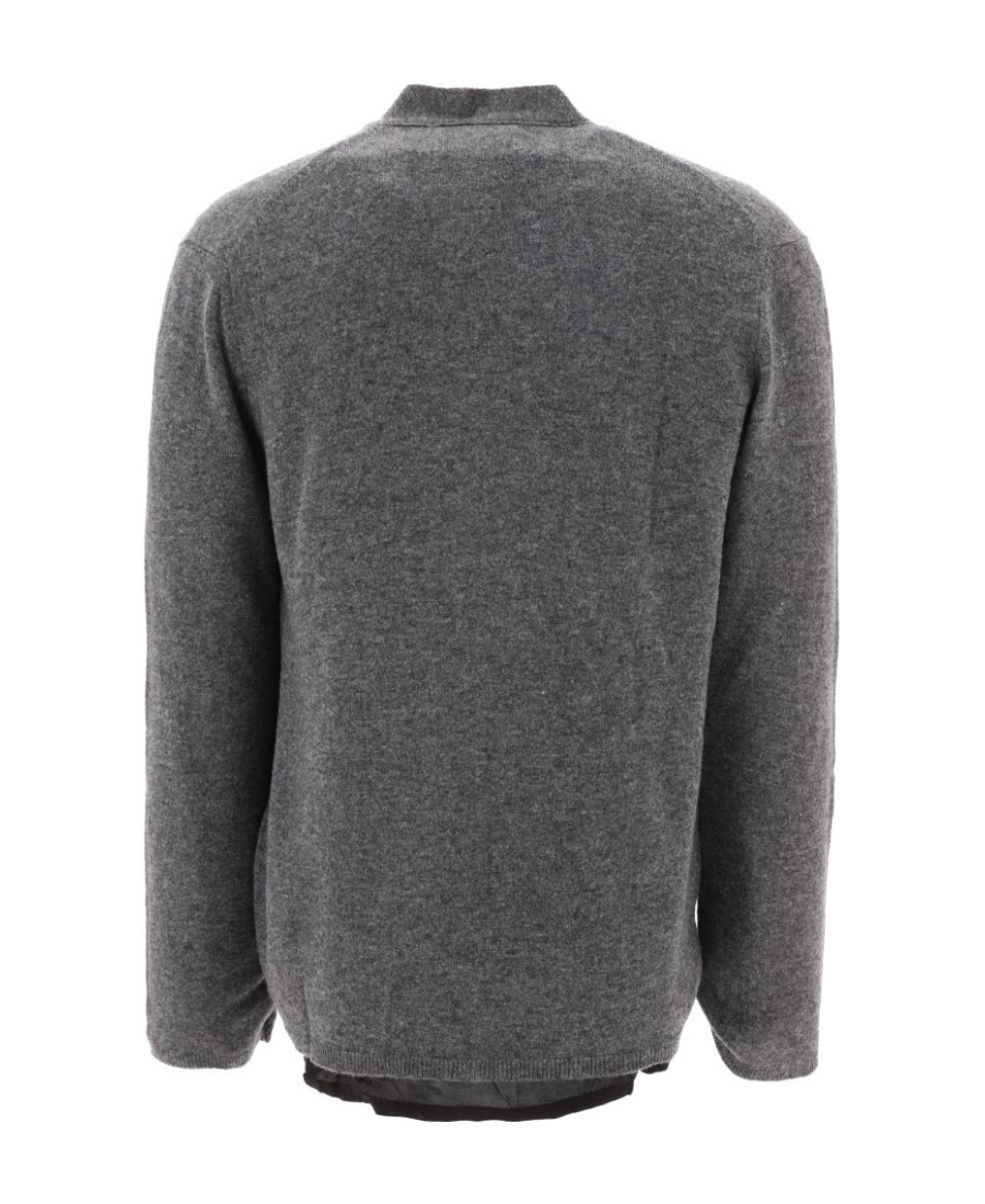 Comme Des Garçons Logo Knitted Cardigan In Gray