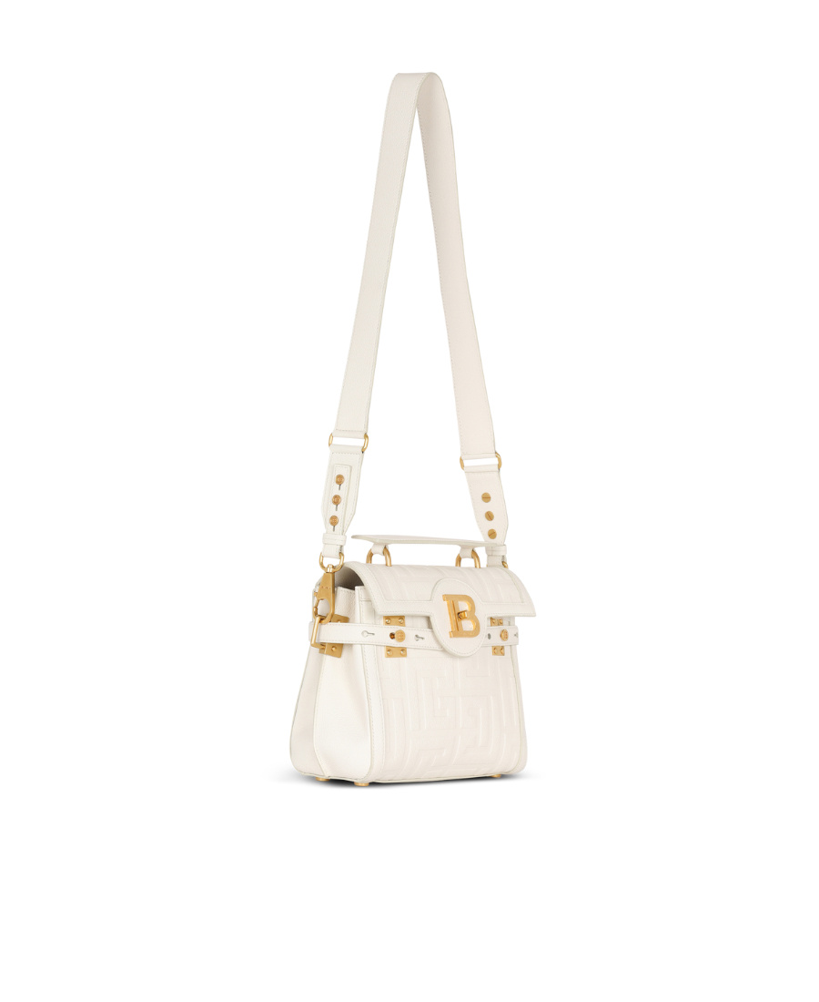 Balmain B-buzz 23 Monogrammed Grained Leather Bag In White