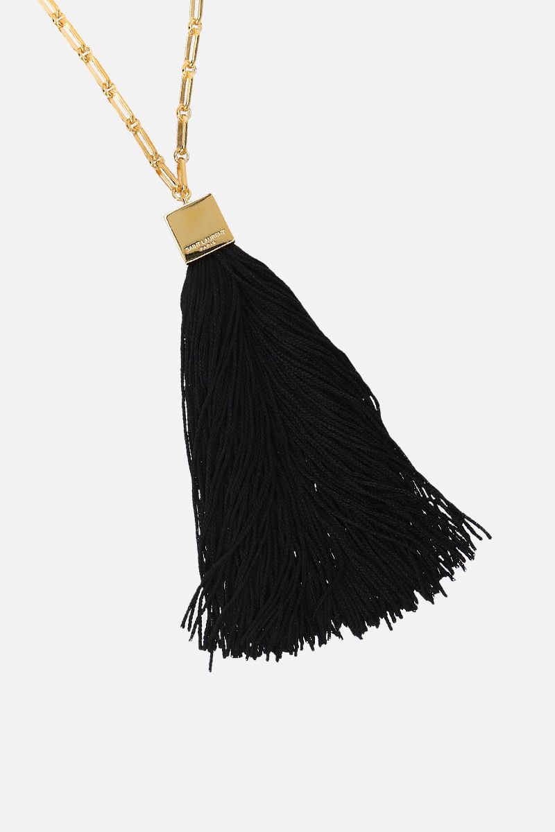 Saint Laurent Tassel-trim Chain-link Necklace In Black