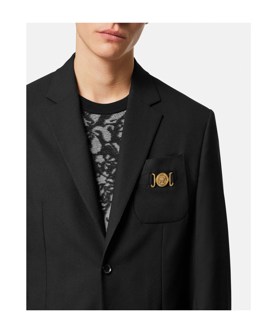 Versace Virgin Wool 2-button Blazer With Golden Medusa Detail In Black
