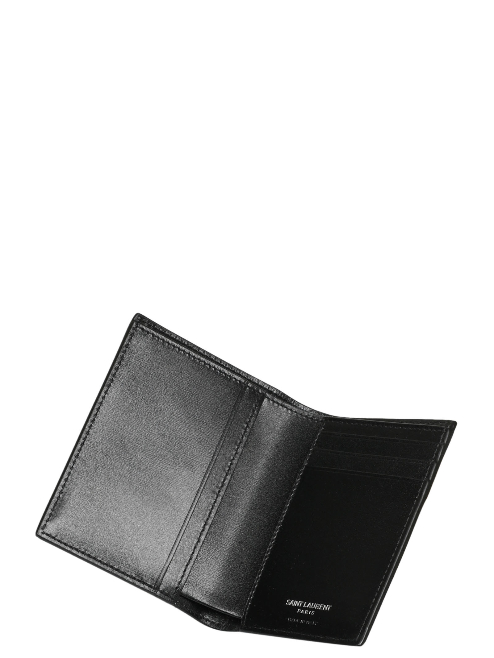 Saint Laurent Black Leather Wallet With Ysl Metal Logo Man In Black