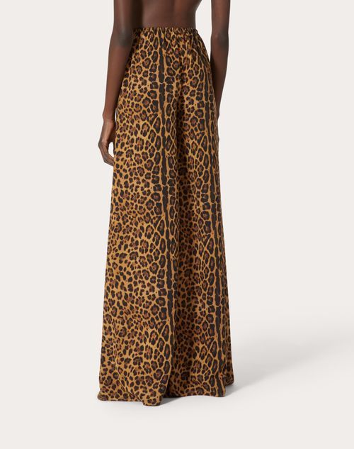 Valentino Leopard Print Crepe Chine Casual Pants