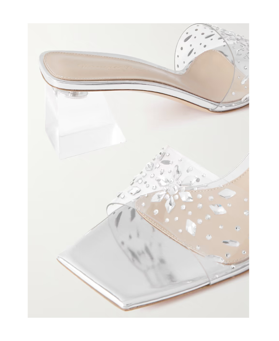 Gianvito Rossi Crystal-embellished Transparent Heels In Silver Leather In White