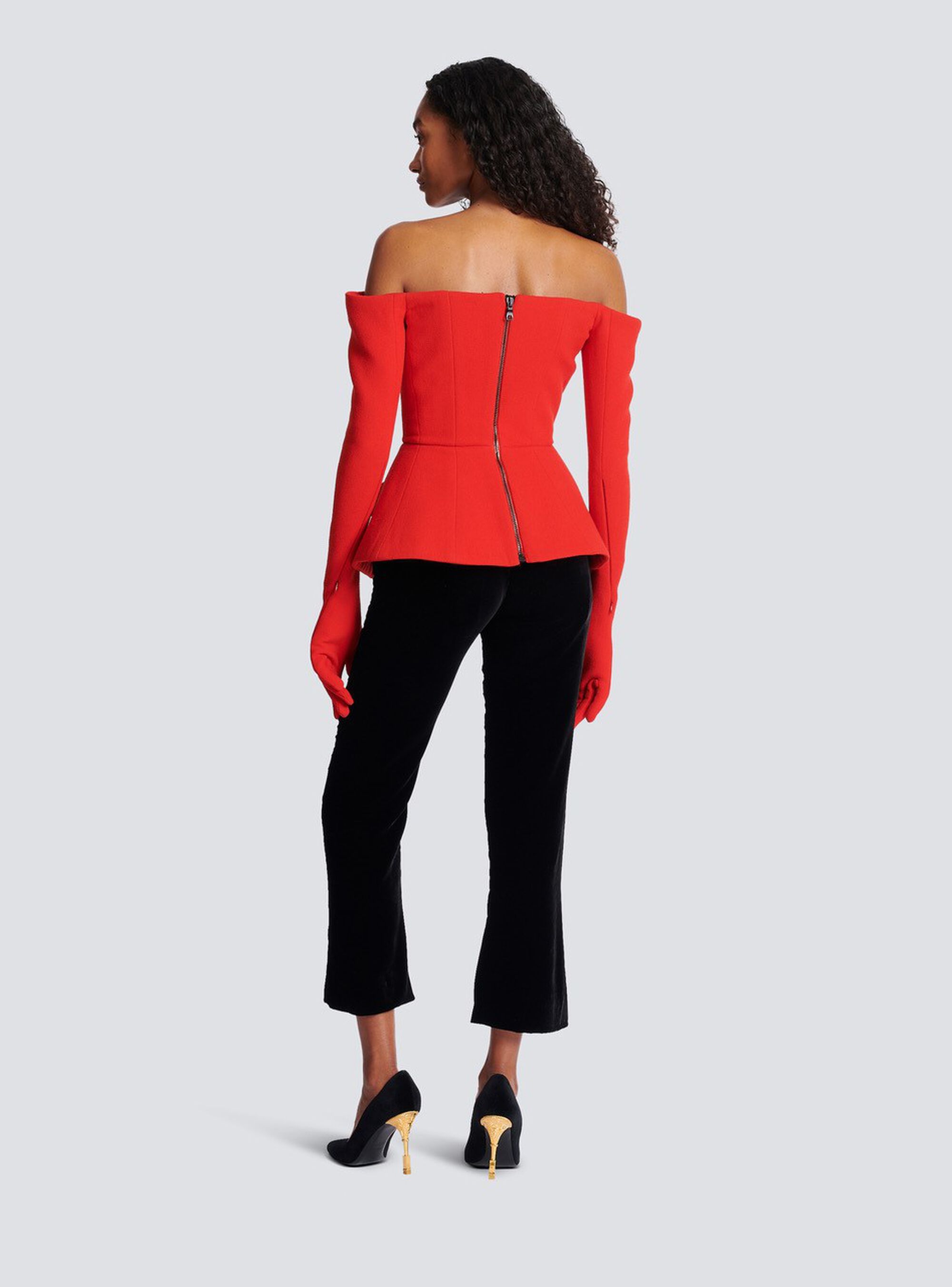 Balmain Off-the-shoulder Peplum Top In Red