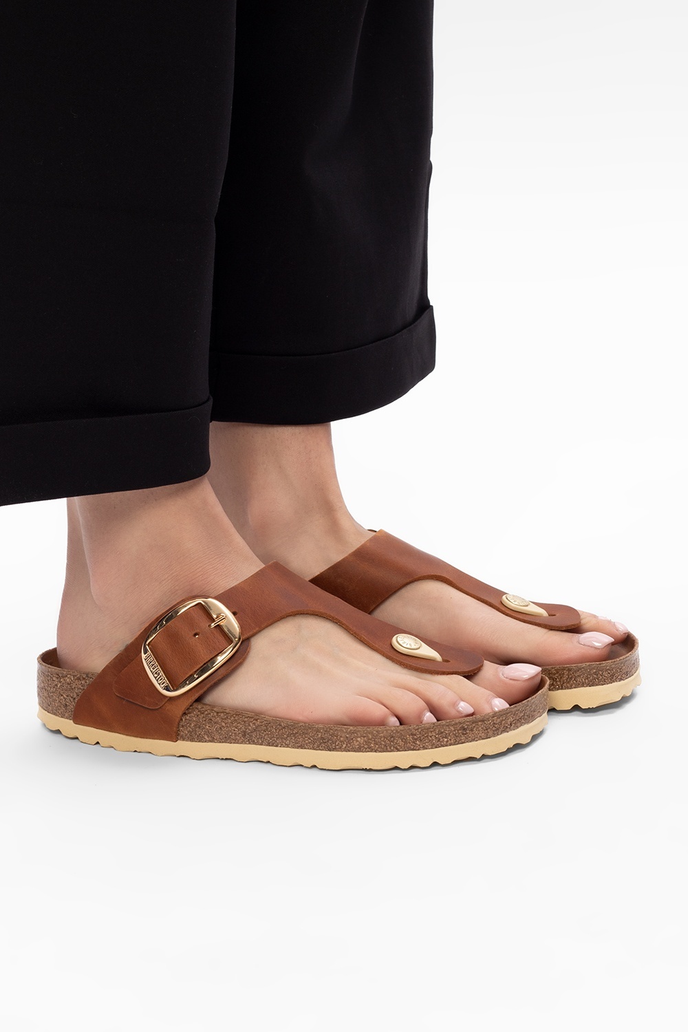 Birkenstock Gizeh Big Buckle Oiled Leather Sandals In Brown