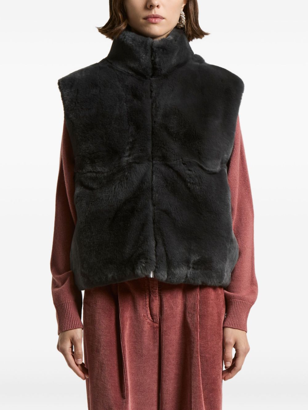 Peserico High-neck Zip-fastening Waistcoat In Black
