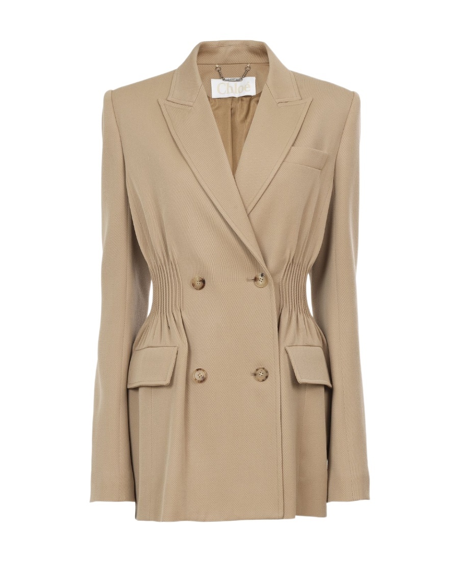 Chloé Double-breasted Jacket In Soft Wool In Nude