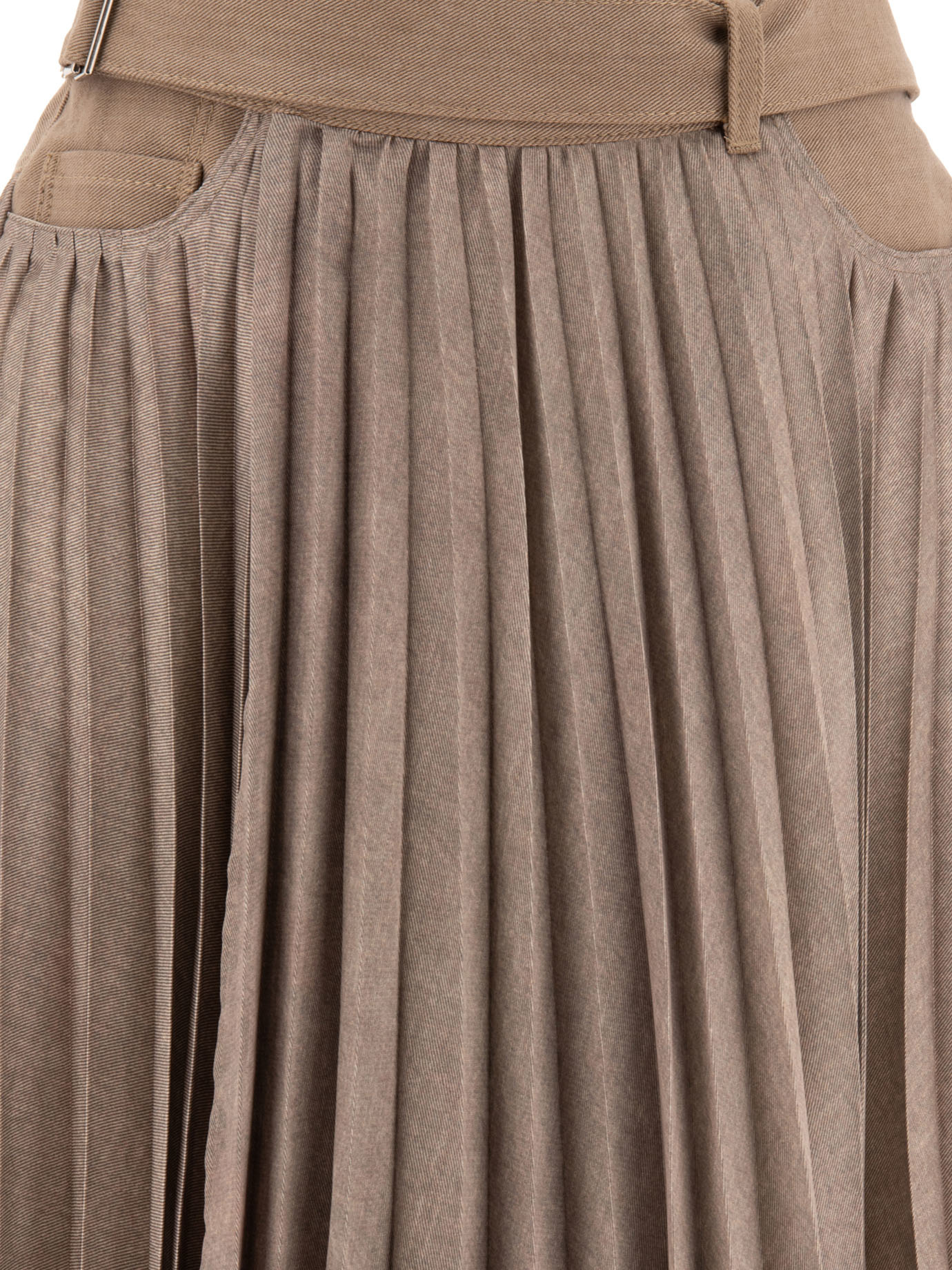 Shop Sacai Denim-panels Midi Skirt In Brown