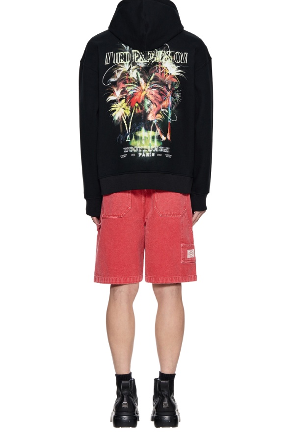 Wooyoungmi Graphic Print Hooded Sweatshirt With Pouch Pocket In Black