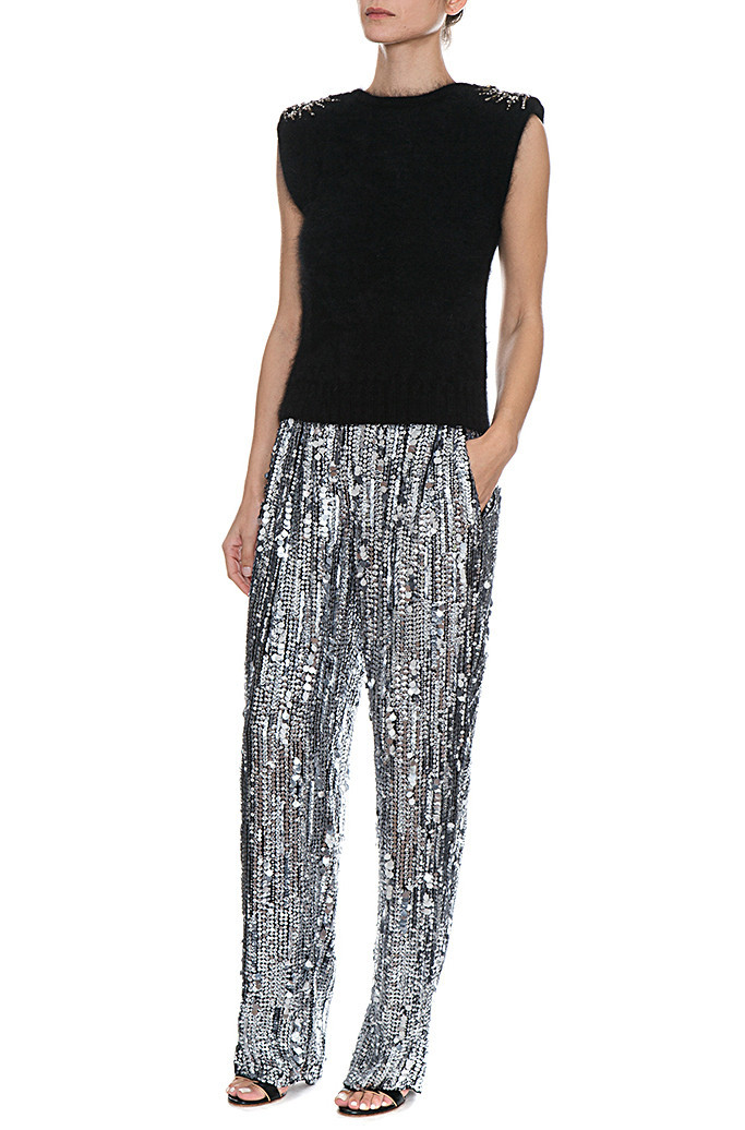 Alberta Ferretti Rabbit Hair Crystal Inlaid Pullover In Black