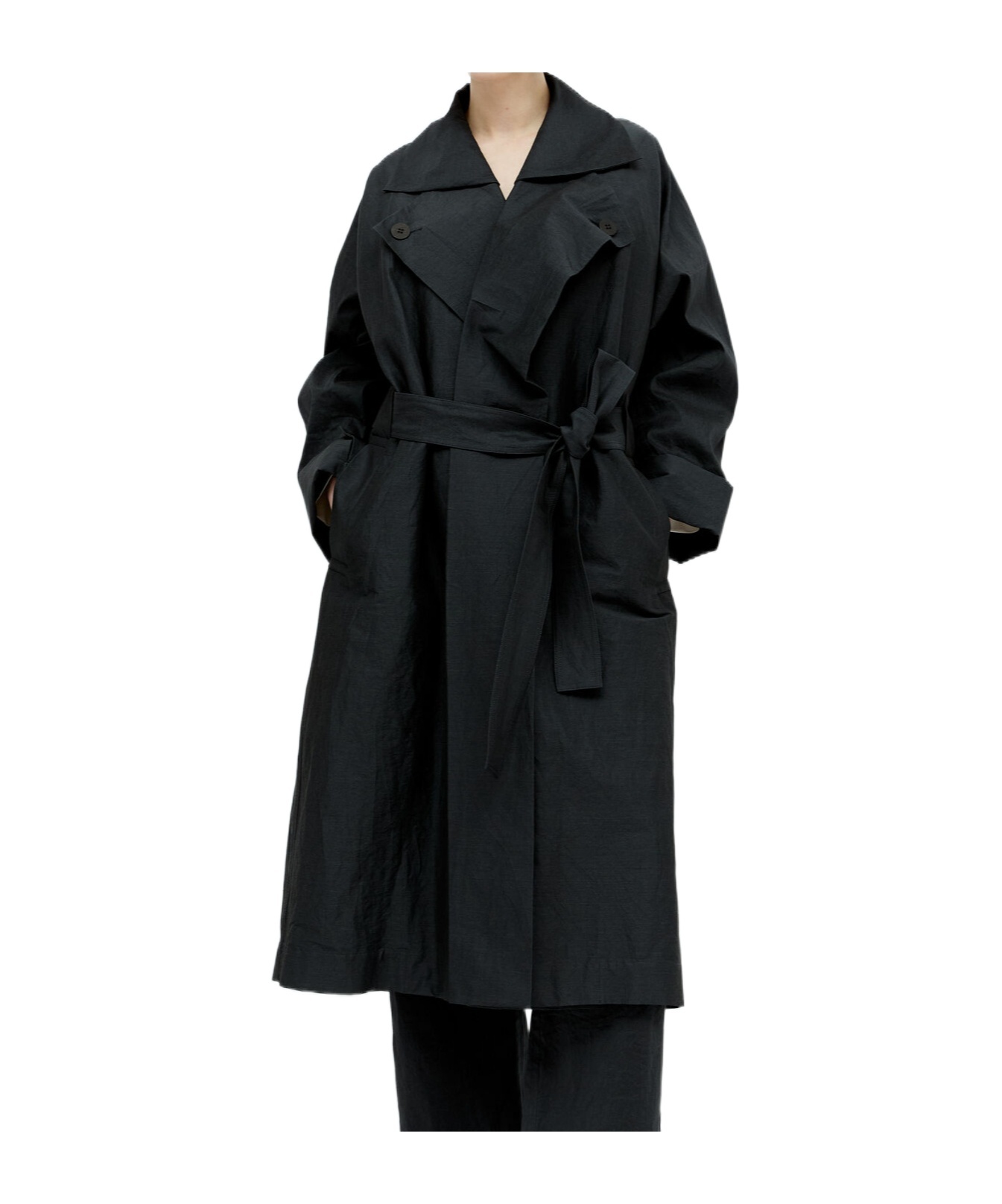 Issey Miyake Shaped Membrane Belted Maxi Coat In Black