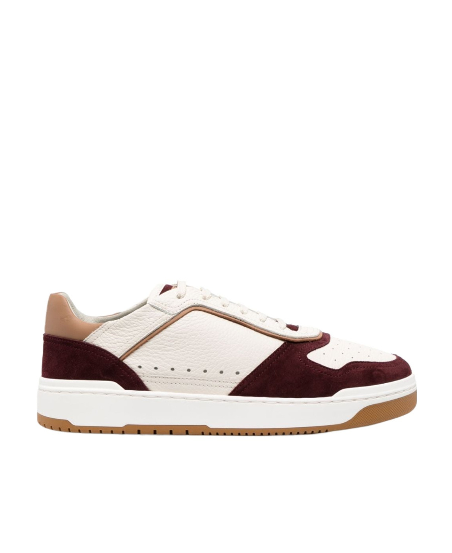 Brunello Cucinelli Man Sneakers Burgundy Size 12 Leather In White