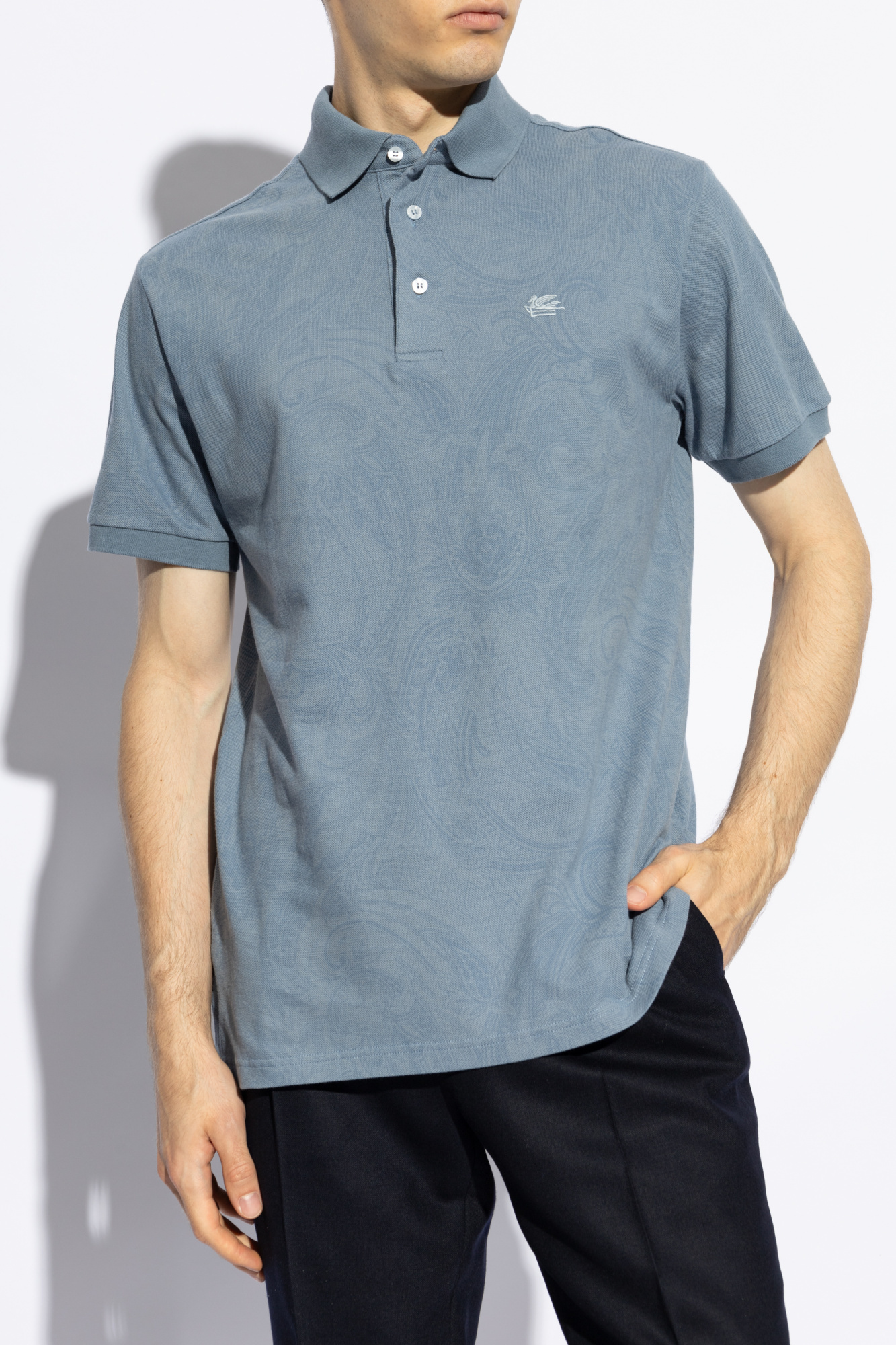 Etro Paisley-print Cotton-piqué Polo Shirt In Blue