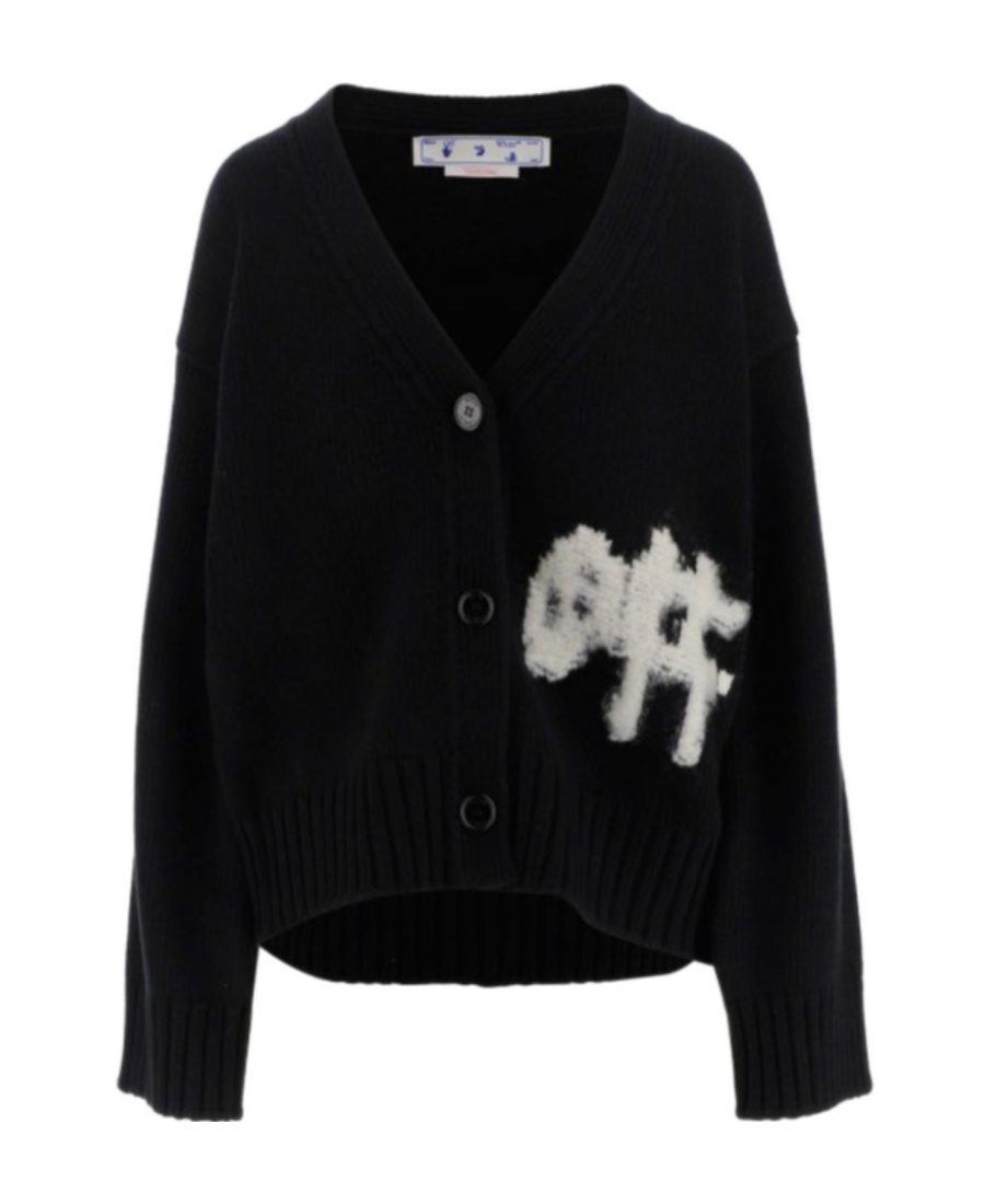 Off-white Logo-intarsia Knit Cardigan In Black