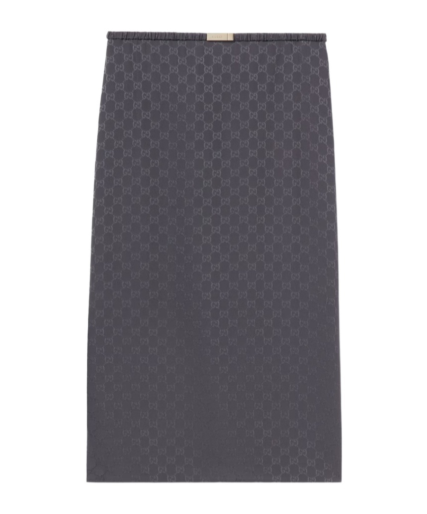 Gucci Gg Cotton Silk Jacquard Skirt In Gray