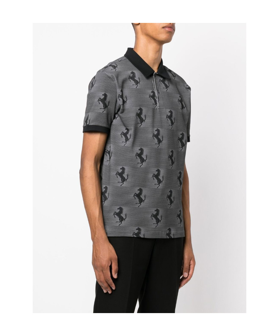 Ferrari All-over Logo-print Polo Shirt In Gray