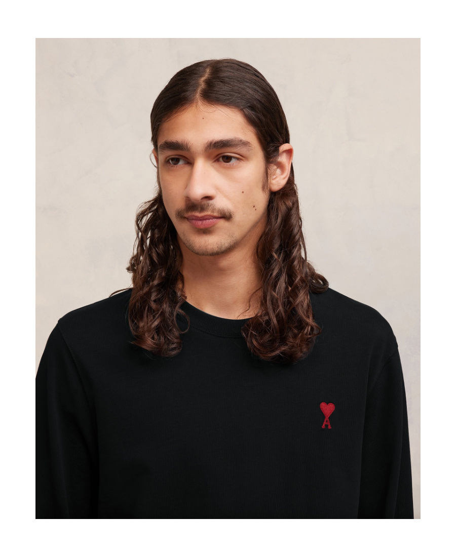Ami Alexandre Mattiussi Ami Paris Ami De Coeur Logo Embroidered Long-sleeved T-shirt In Black