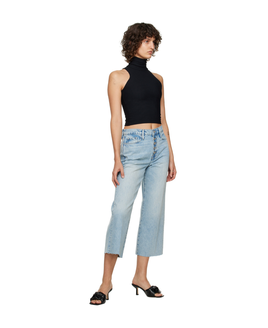 Shop Frame Non-elastic Wide-leg Jeans In Blue