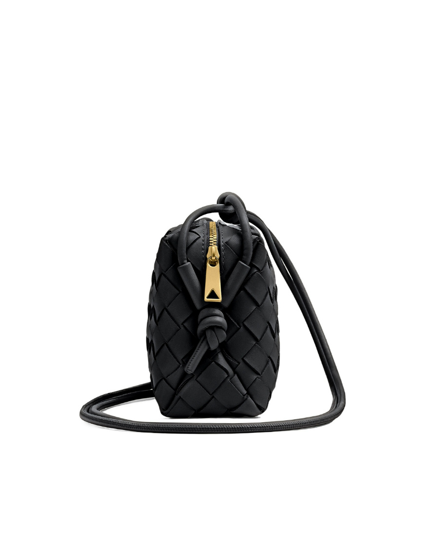 Bottega Veneta Loop Intrecciato Leather Crossbody Bag In Black