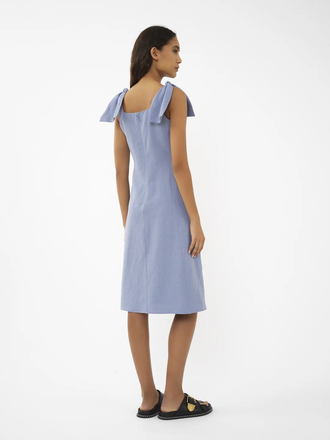 Chloé Linen Canvas Dress With Tie Straps In Blue