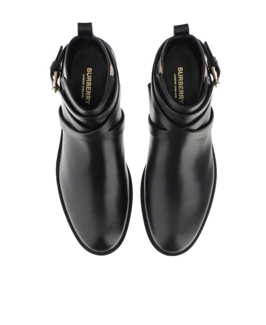 BURBERRY HOUSE CHECK LEATHER ANKLE BOOTS