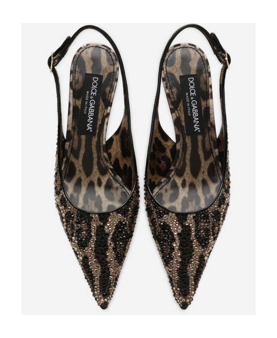 Dolce & Gabbana Luxurious Leopard Printed Slingback Pumps For Women In Black