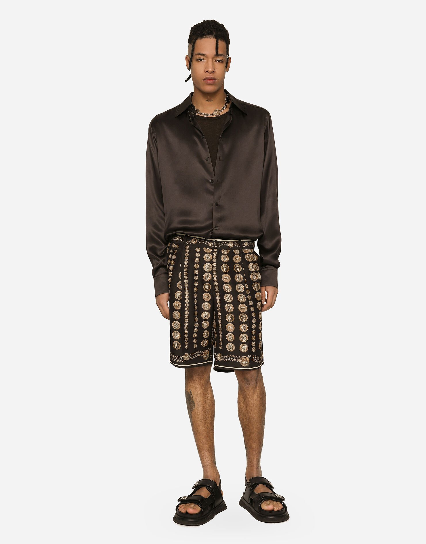 Dolce & Gabbana Motif-print Bermuda Shorts In Black