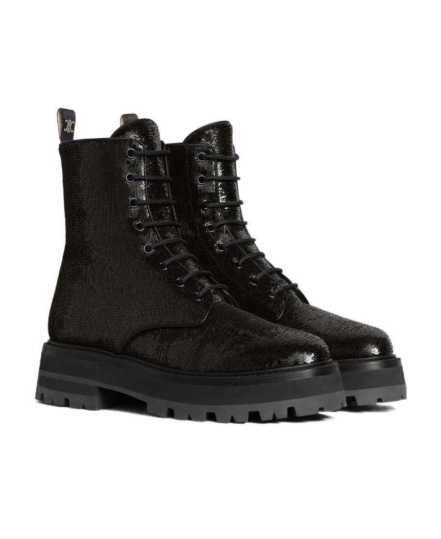 Celine Bulky Sequined Strap-up Boots In Black