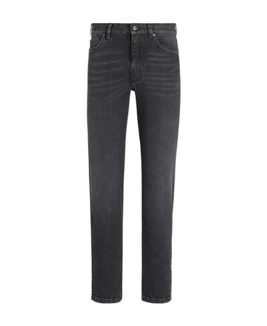 Shop Zegna Tapered Five-pocket Jeans In Black