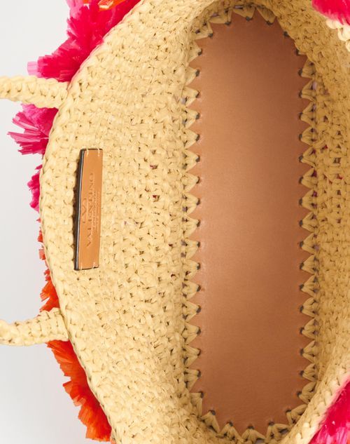 Valentino Borsa Shopping Vlogo Signature In Rafia Decorata  Donna In Natural/red