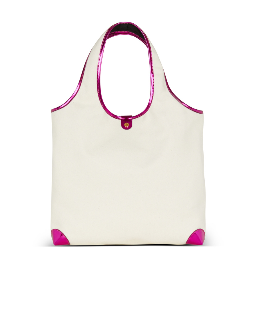 BALMAIN MIRROR-EFFECT LEATHER AND CANVAS GROCERY BAG