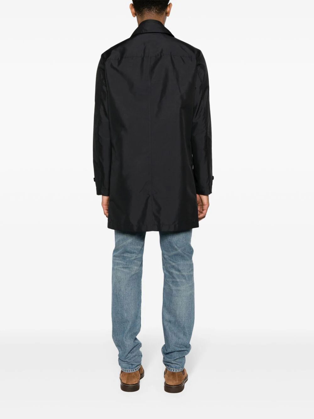 Fay Layered Long Sleeve Buttoned Waterproof Coat In Black