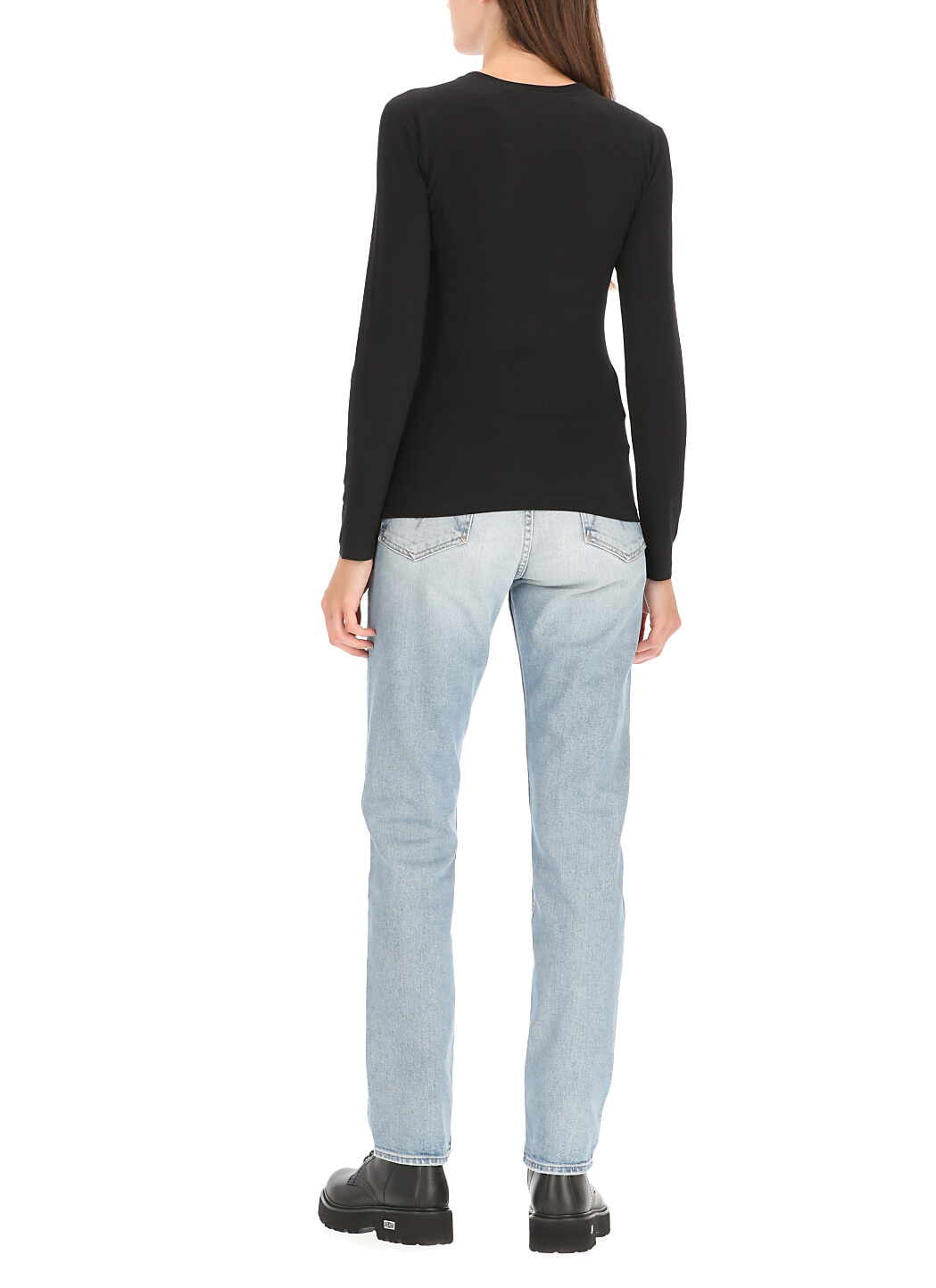 Moschino T-shirt With Round Neck And Long Sleeves In Black