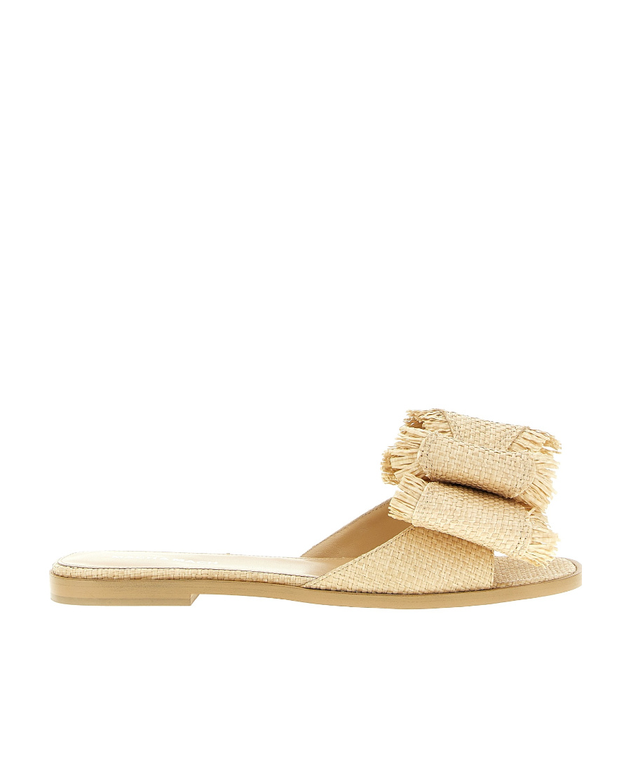 Mach&mach Cadeau Raffia Bow Flat Slide Sandals In Nude