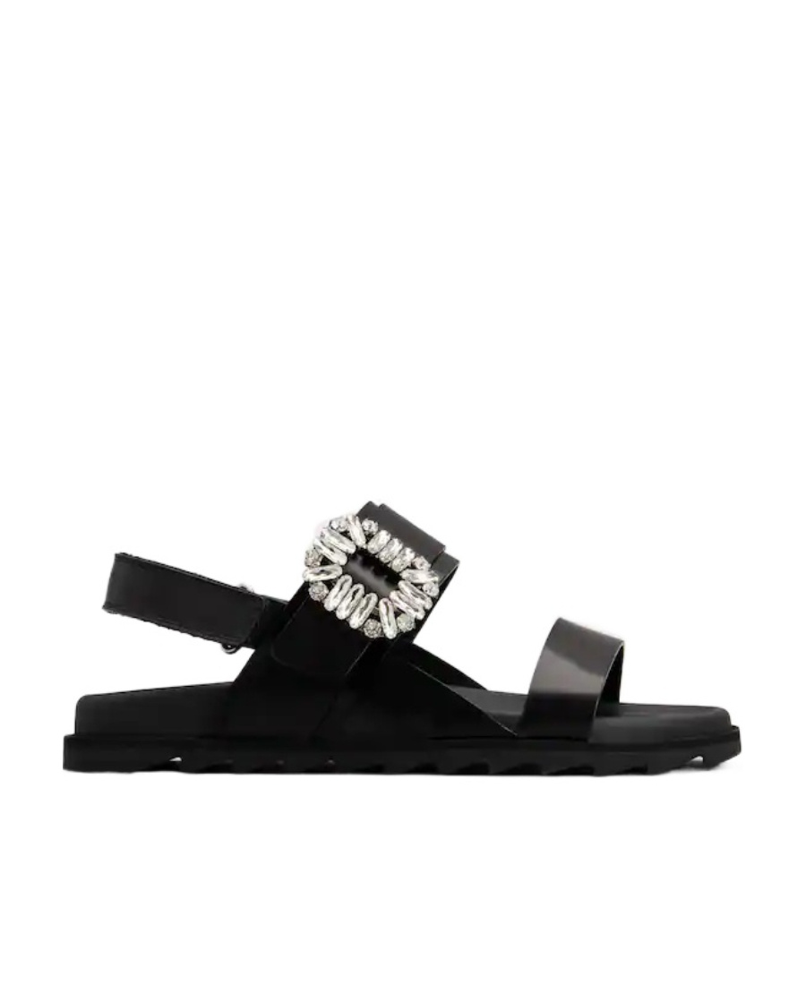 Roger Vivier Slidy Viv Crystal-embellished Leather Slingback Sandals In Black