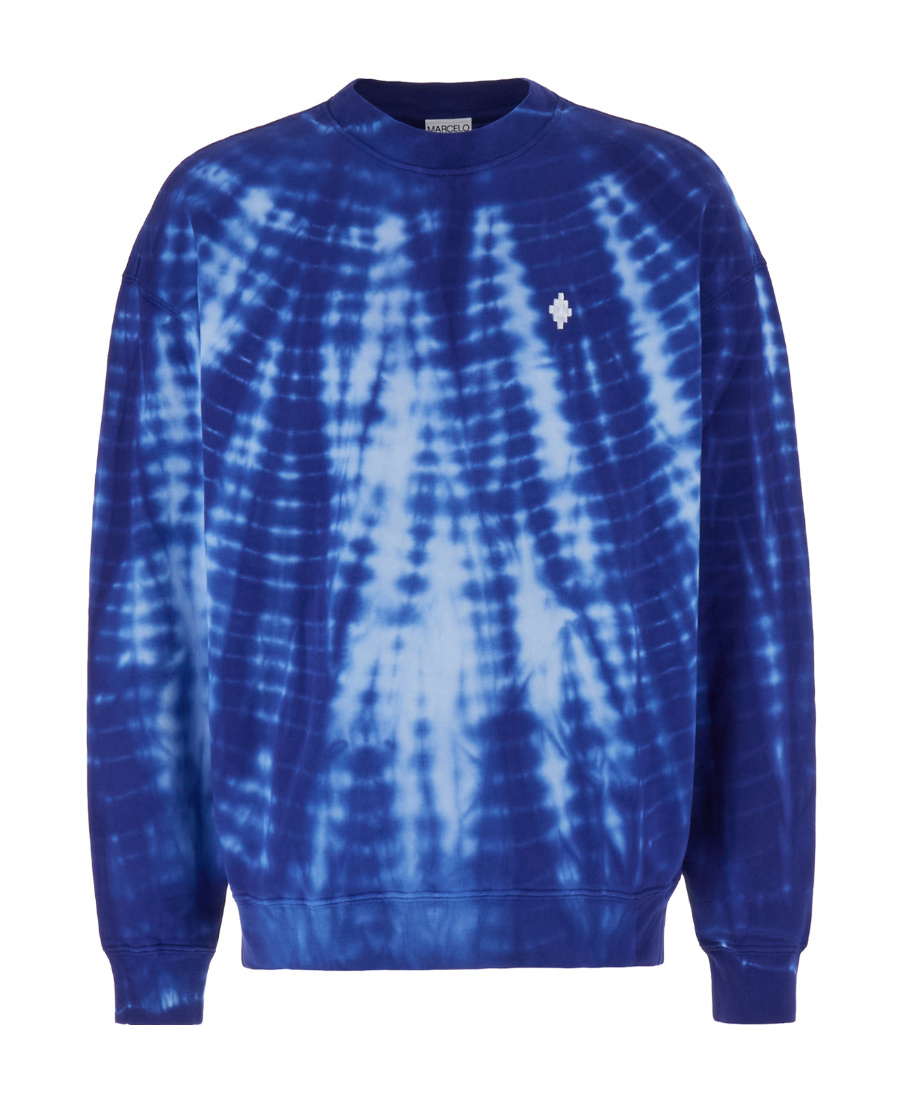 Marcelo Burlon County Of Milan Oversize Tie-dye Cotton Sweatshirt Embroidery In Blue