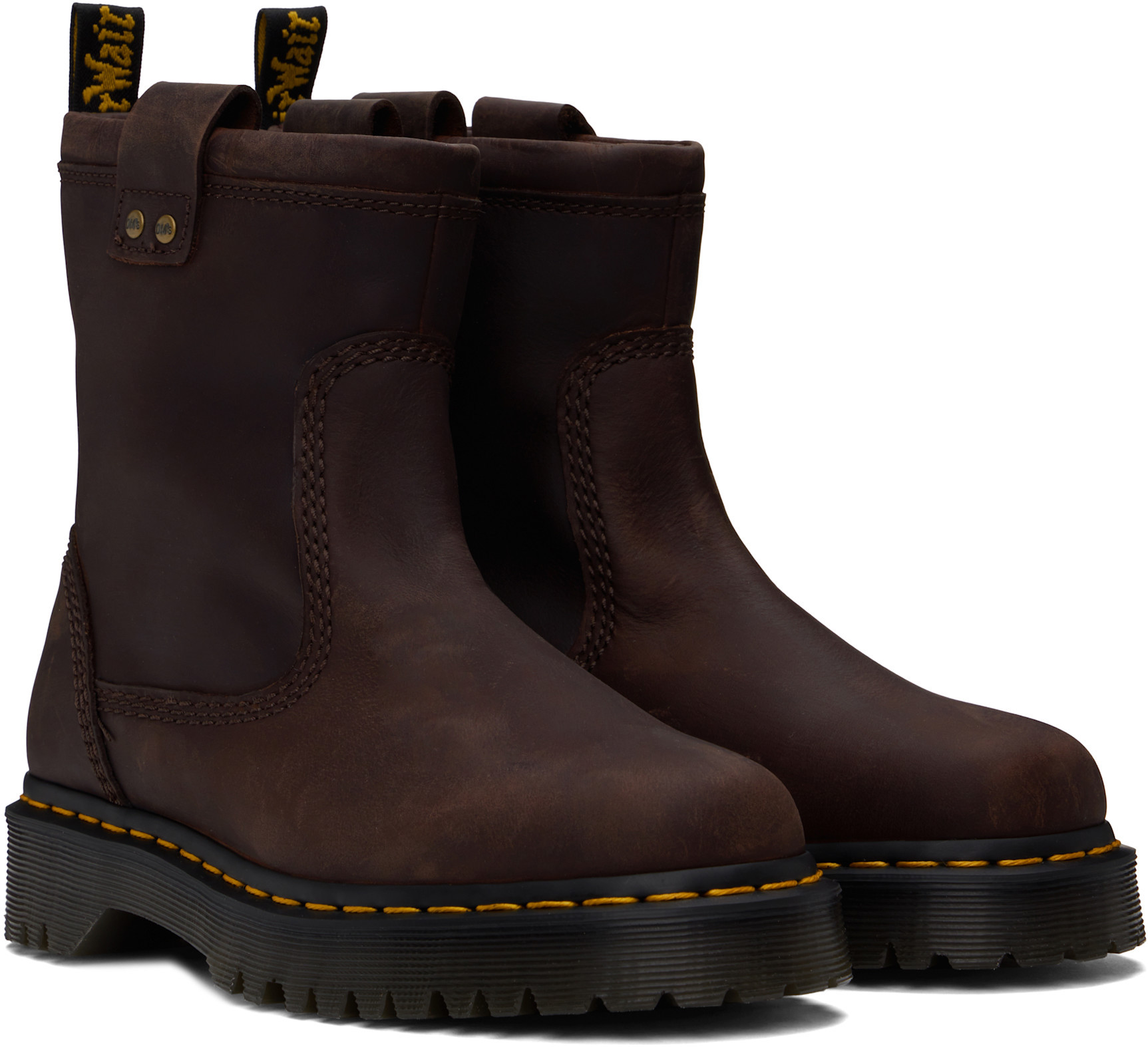 Dr. Martens' Brown Anistone Lo Leather Biker Boots In Black