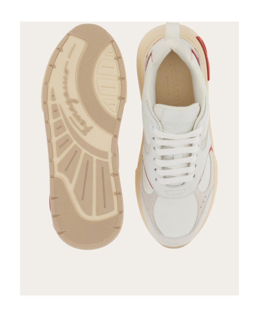 Ferragamo White Nappa Leather And Suede Cosimina Sneakers In White