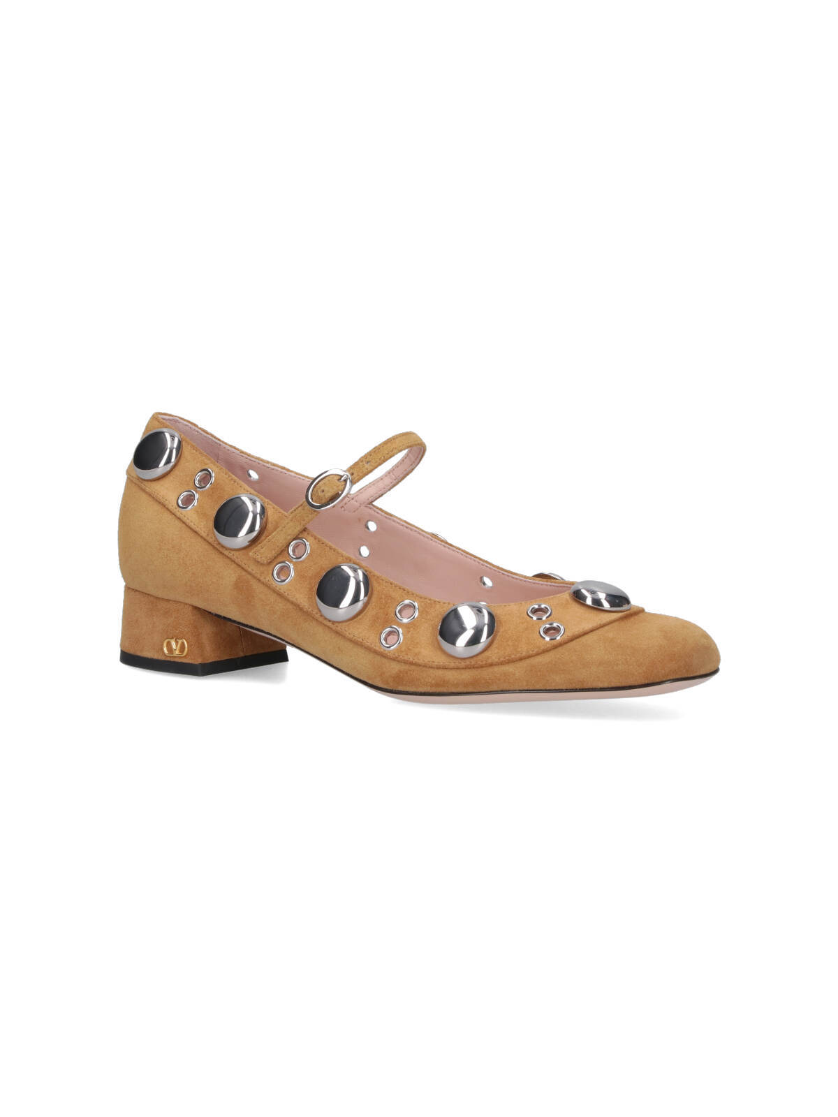 Valentino Nellcote Studded Suede Mary Jane Ballerina Flats In Brown